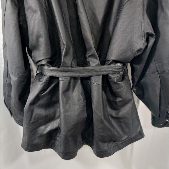 PRESTIGE LEATHER! BLACK GENUINE LEATHER BELTED WAIST HOODIE COAT, JACKET! SZ 2XL - Picture 11 of 15